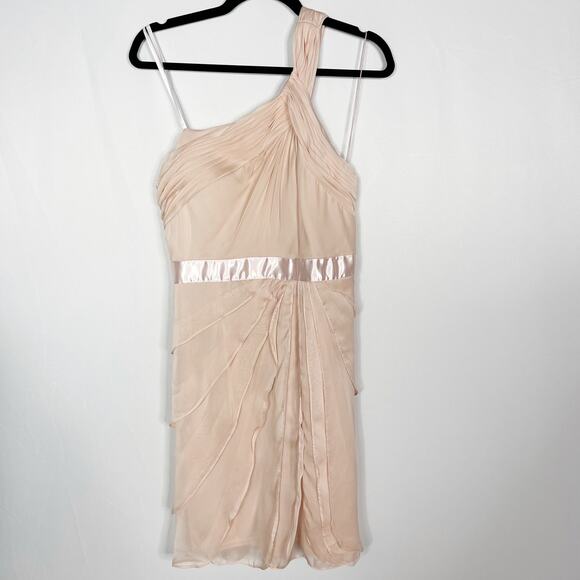 Adrianna Papell US Size 10 Light Pink One Shoulder Tiered Ruffle Cocktail Dress - Picture 1 of 12